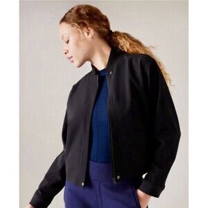 NWT Athleta Black Endless Bomber Jacket Zip Pockets Stretch Size XL RTV $139